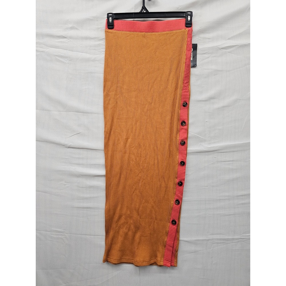 Black History Month Womens Ribbed Midi Skirt Brown Cotton Blend Casual Size S